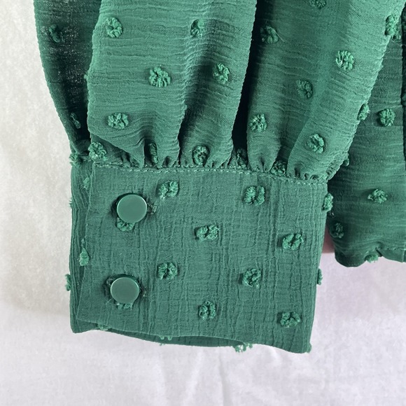 Cece Green Pullover Boho Peasant Lined Long Sleeve Blouse Top Clip Dot Baubles M - Picture 5 of 8